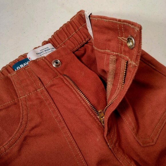 Old Navy Pants Girls Small 6 Baggy Wide Leg High Rise Rust Elastic Canvas READ - Picture 7 of 12